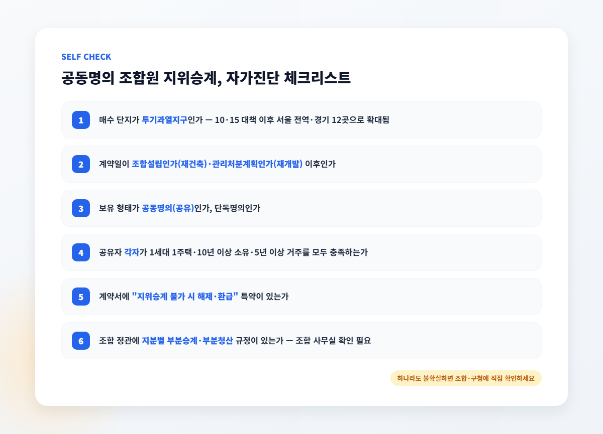 공동명의 조합원 지위승계 자가진단 체크리스트